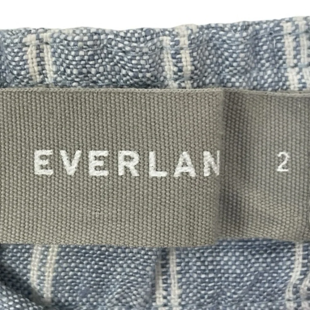 Everlane Linen Square Neck Blue Pinstripe Button‎ Down Tie Front Jumpsuit 2 NWOT